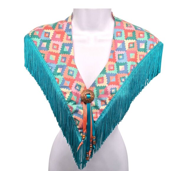 Shoulder Shawl Women Collar Western Cowgirl Square Dancing Turquoise Fringe O/S - Picture 1 of 8